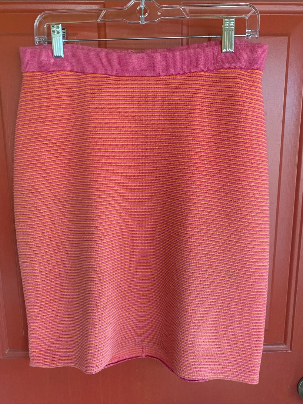 J. McLaughlin Pink and Orange Ribbed Knit Pencil Skirt